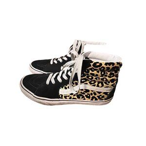 Vans Sk8 Hi Sneakers Black Brown Suede Canvas Leopard High Top Women’s 7